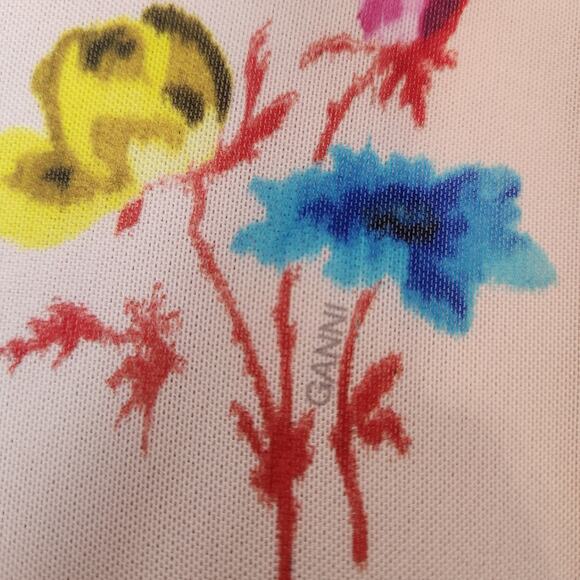 Ganni Dress Size 38 US 6 Womens Floral Pink Mesh Ruched Mini Bodycon Feminine - Picture 3 of 12